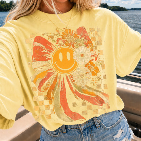 FALL SMILEY FLORAL BOW