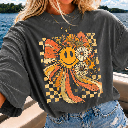 FALL SMILEY FLORAL BOW