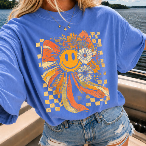 FALL SMILEY FLORAL BOW