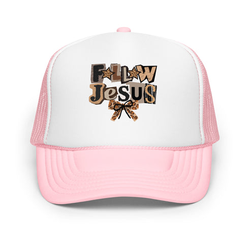 Follow Jesus Leopard Foam Trucker Hat