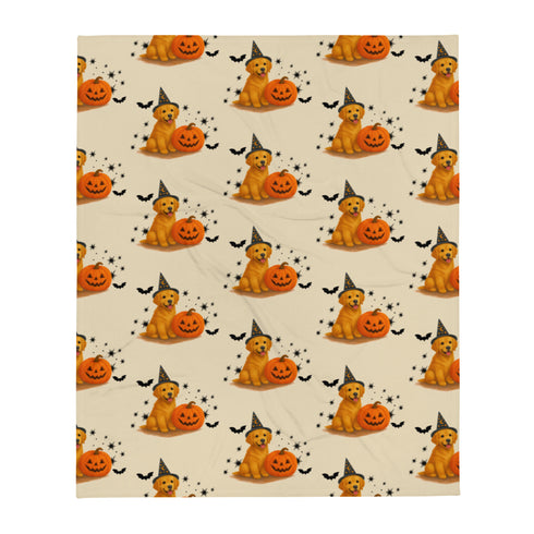 Golden Retriever Halloween Throw Blanket