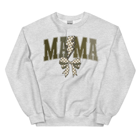 Green Checkered Bolt and Bow Mama Crewneck