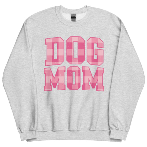 Pink Dog Mom Plaid Crewneck