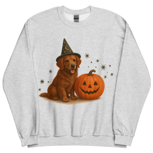 Red Golden Retriever Witchy Dog Halloween Crewneck