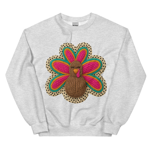 Faux Crochet Thanksgiving Turkey Sweatshirt
