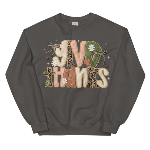 Faux Crochet Give Thanks Sweatshirt