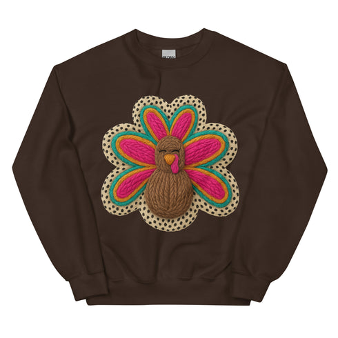Faux Crochet Thanksgiving Turkey Sweatshirt