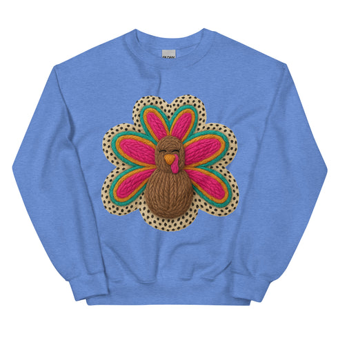 Faux Crochet Thanksgiving Turkey Sweatshirt
