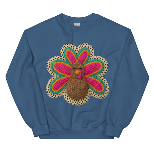 Faux Crochet Thanksgiving Turkey Sweatshirt