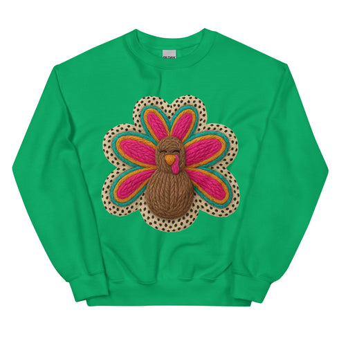 Faux Crochet Thanksgiving Turkey Sweatshirt