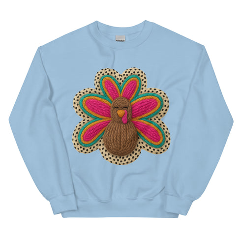Faux Crochet Thanksgiving Turkey Sweatshirt