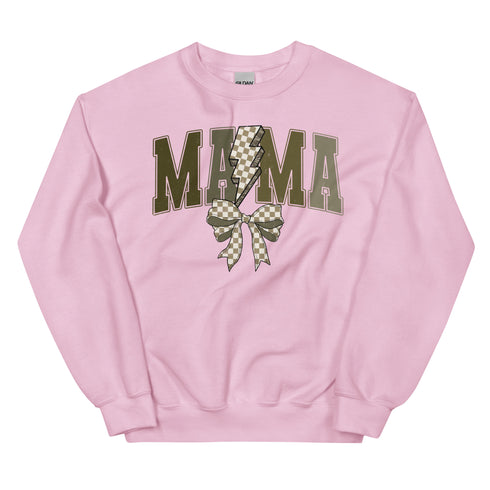 Green Checkered Bolt and Bow Mama Crewneck