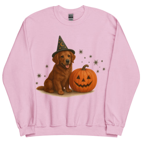 Red Golden Retriever Witchy Dog Halloween Crewneck