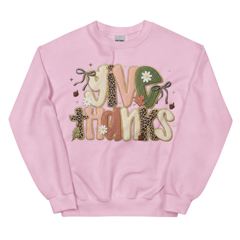 Faux Crochet Give Thanks Sweatshirt