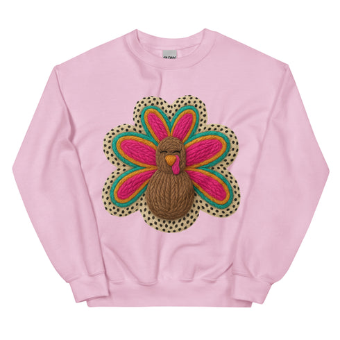 Faux Crochet Thanksgiving Turkey Sweatshirt