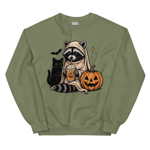 Halloween Fall Coffee Racoon Crewneck