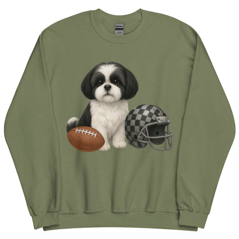 Black and White Shih Tzu Football dog Sweatshirt
