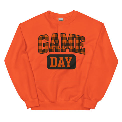Game Day Orange Plaid Football Sweatshirt
