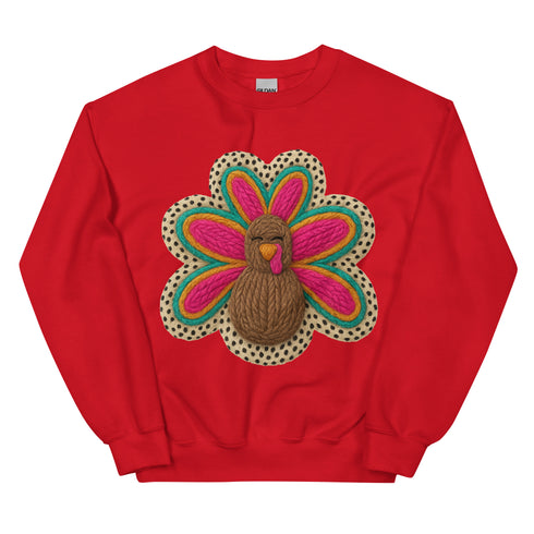 Faux Crochet Thanksgiving Turkey Sweatshirt