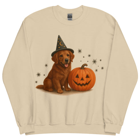 Red Golden Retriever Witchy Dog Halloween Crewneck