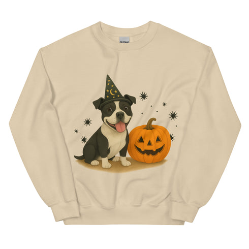 Black and White Pitbull Halloween Witchy Dogs Sweatshirt