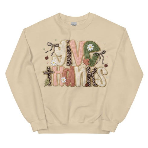 Faux Crochet Give Thanks Sweatshirt