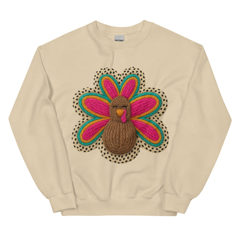 Faux Crochet Thanksgiving Turkey Sweatshirt