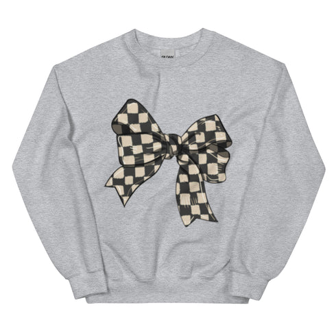 Race Checkered Bow Sweatshirt, Car Racing Crewneck Unisex Sweatshirt, Womenswear Oversized Top