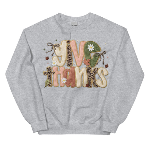Faux Crochet Give Thanks Sweatshirt