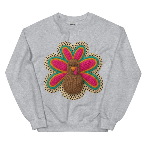 Faux Crochet Thanksgiving Turkey Sweatshirt