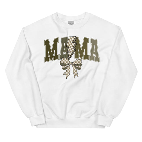 Green Checkered Bolt and Bow Mama Crewneck