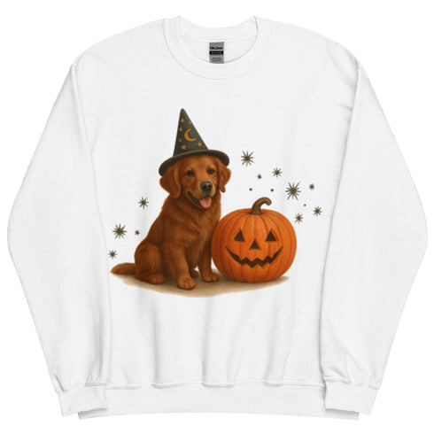 Red Golden Retriever Witchy Dog Halloween Crewneck