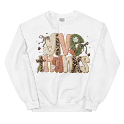 Faux Crochet Give Thanks Sweatshirt
