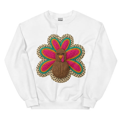 Faux Crochet Thanksgiving Turkey Sweatshirt
