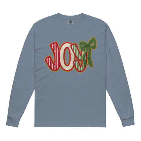 Joy Faux Crochet Christmas Comfort Colors Long Sleeve
