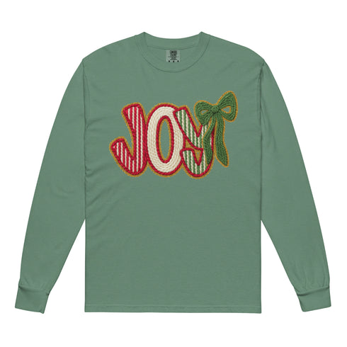 Joy Faux Crochet Christmas Comfort Colors Long Sleeve