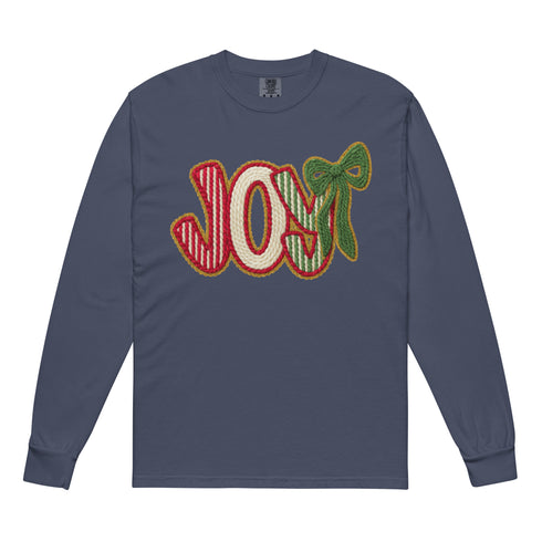 Joy Faux Crochet Christmas Comfort Colors Long Sleeve