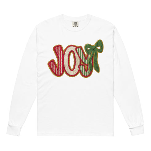 Joy Faux Crochet Christmas Comfort Colors Long Sleeve