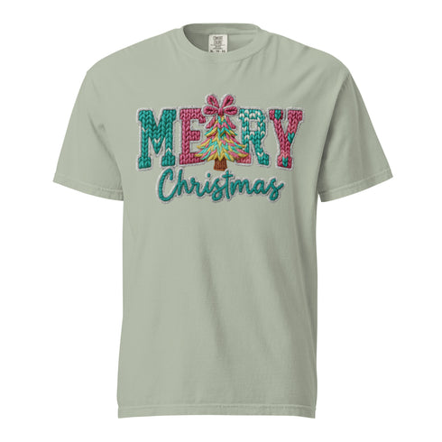 Faux Crochet Merry Christmas Comfort Colors Shirt
