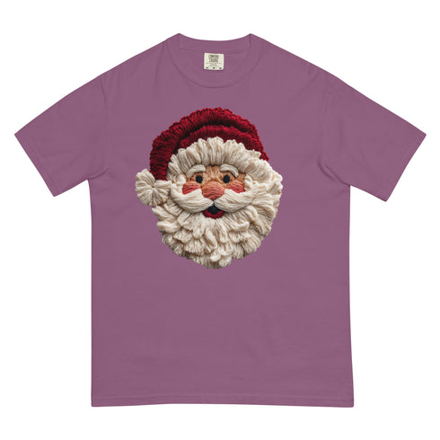 Faux Crochet Yarn Jolly Santa Comfort Colors Shirt