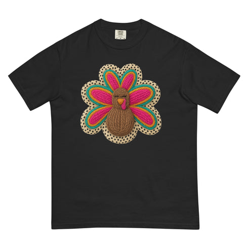 Faux Crochet Thanksgiving Turkey Comfort Colors Shirt