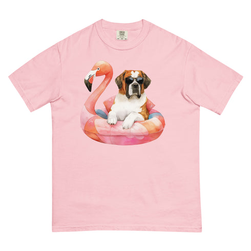 St. Bernard Flamingo Float Dog Shirt