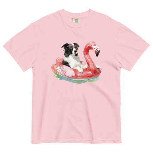 Border Collie Flamingo Float Dog Shirt