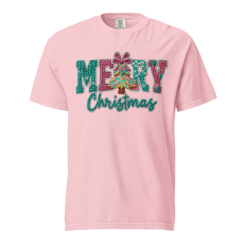Faux Crochet Merry Christmas Comfort Colors Shirt