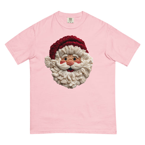 Faux Crochet Yarn Jolly Santa Comfort Colors Shirt