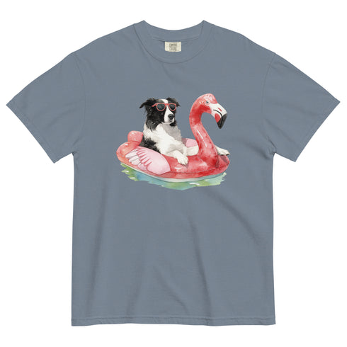 Border Collie Flamingo Float Dog Shirt