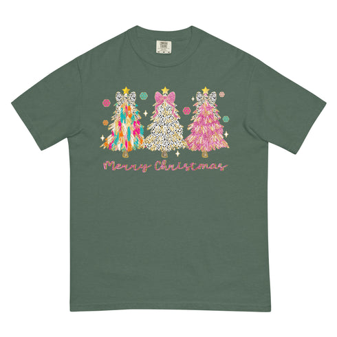 Merry Christmas Trees Retro Pink