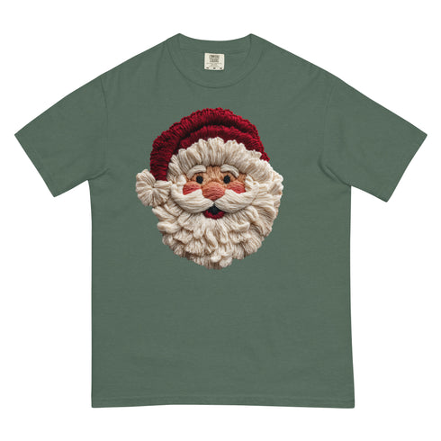 Faux Crochet Yarn Jolly Santa Comfort Colors Shirt