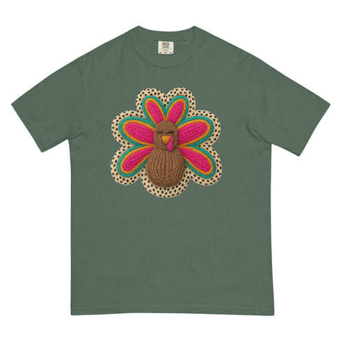 Faux Crochet Thanksgiving Turkey Comfort Colors Shirt