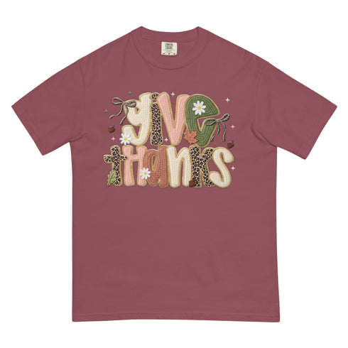 Faux Crochet Give Thanks Comfort Colors Shirt